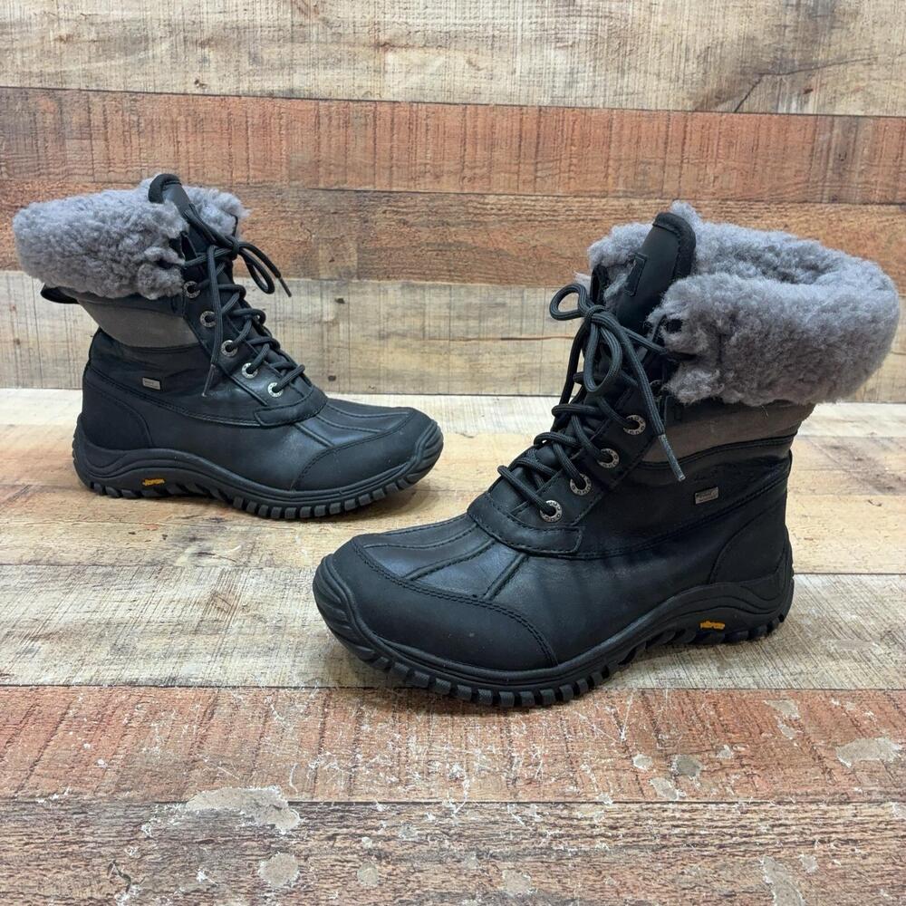 UGG 1906 Snow Boots Womens Size 8.5 39.5 Black Leather Shearling Waterproof